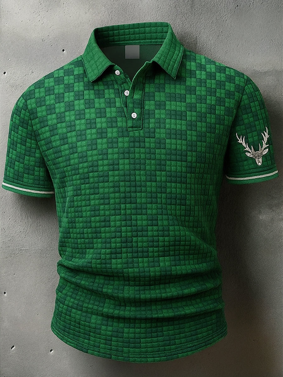 Retro Oktoberfest Deer Lederhosen Konstnärlig tryckt textur V-hals korta ärmar Polo-shirt