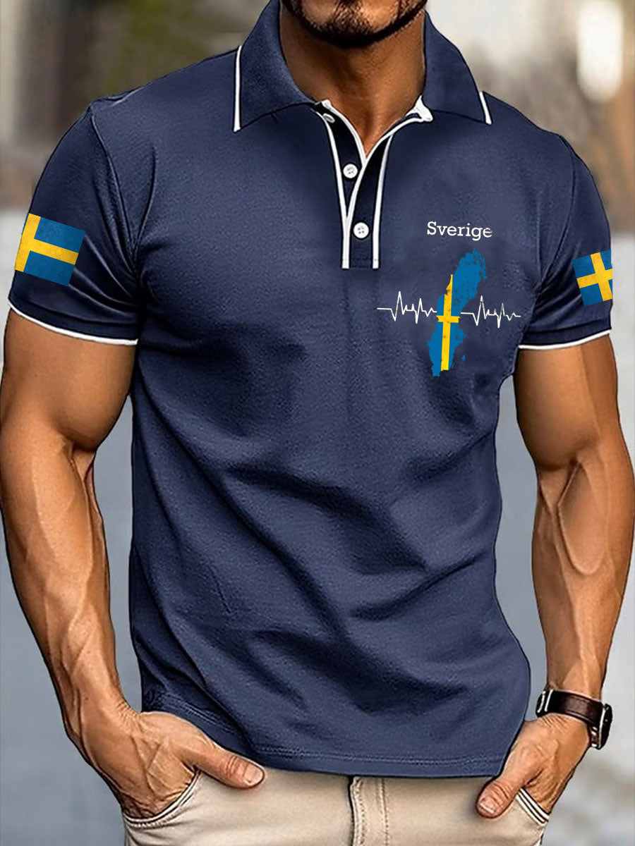 Mäns Sveriges flagga tryckta Casual Tops