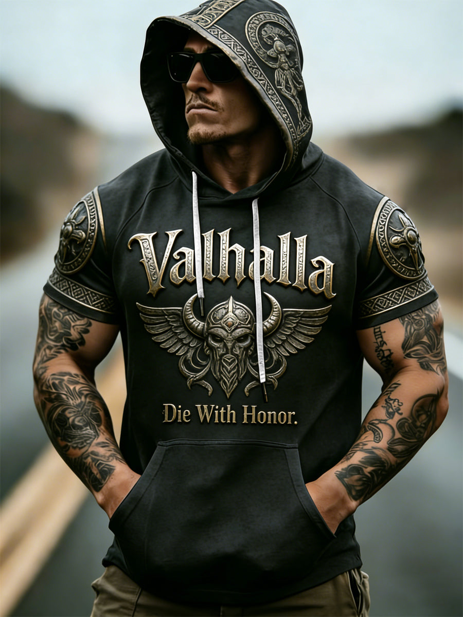 Mäns vikinga-stil korta ärmar huvade topp