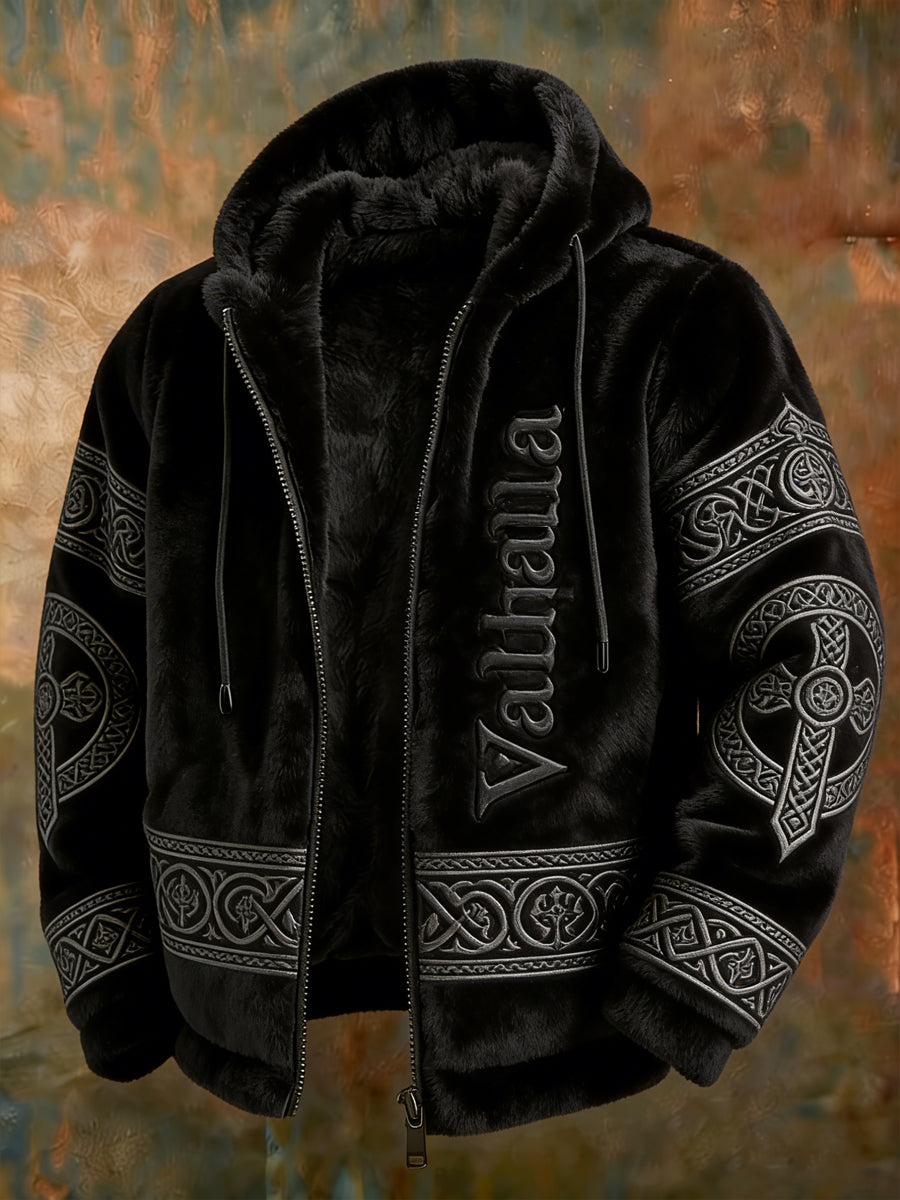 Mäns vikinga-stil Valhalla med plush varm dragkedja jacka