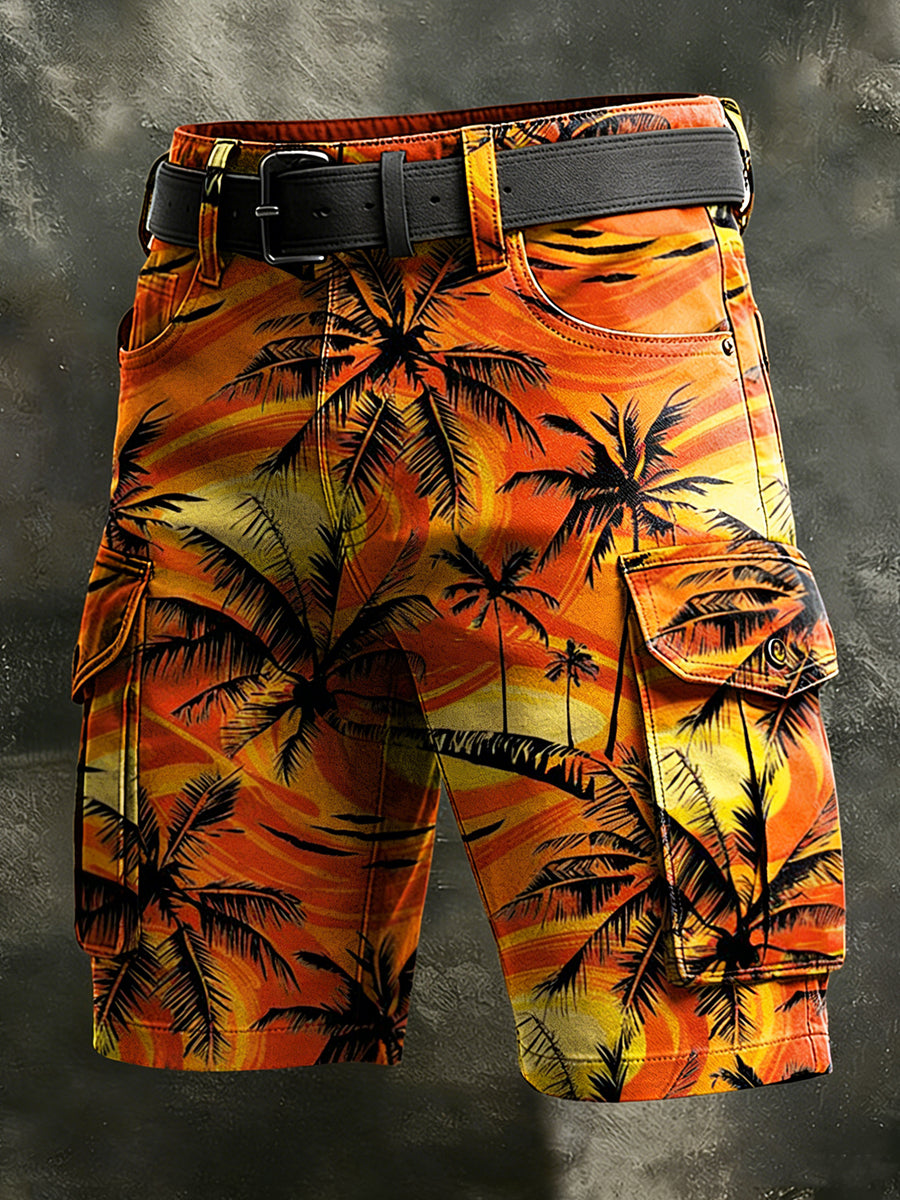 Mäns Retro Vacation Business Art Print Casual Shorts