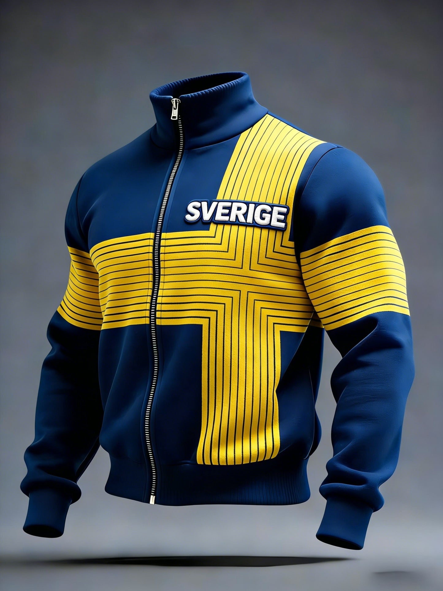 Retro Viking Svensk flaggbricka Casual Sporty Stand Collar Jacka