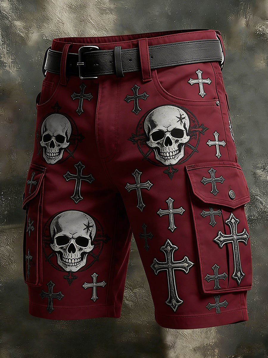 Mäns Retro Vacation Business Skull Konst Print Casual Shorts