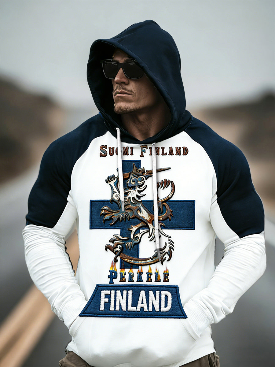 Miesten suomalainen patchwork tulosta Raglan hiha vapaa huppupaikka