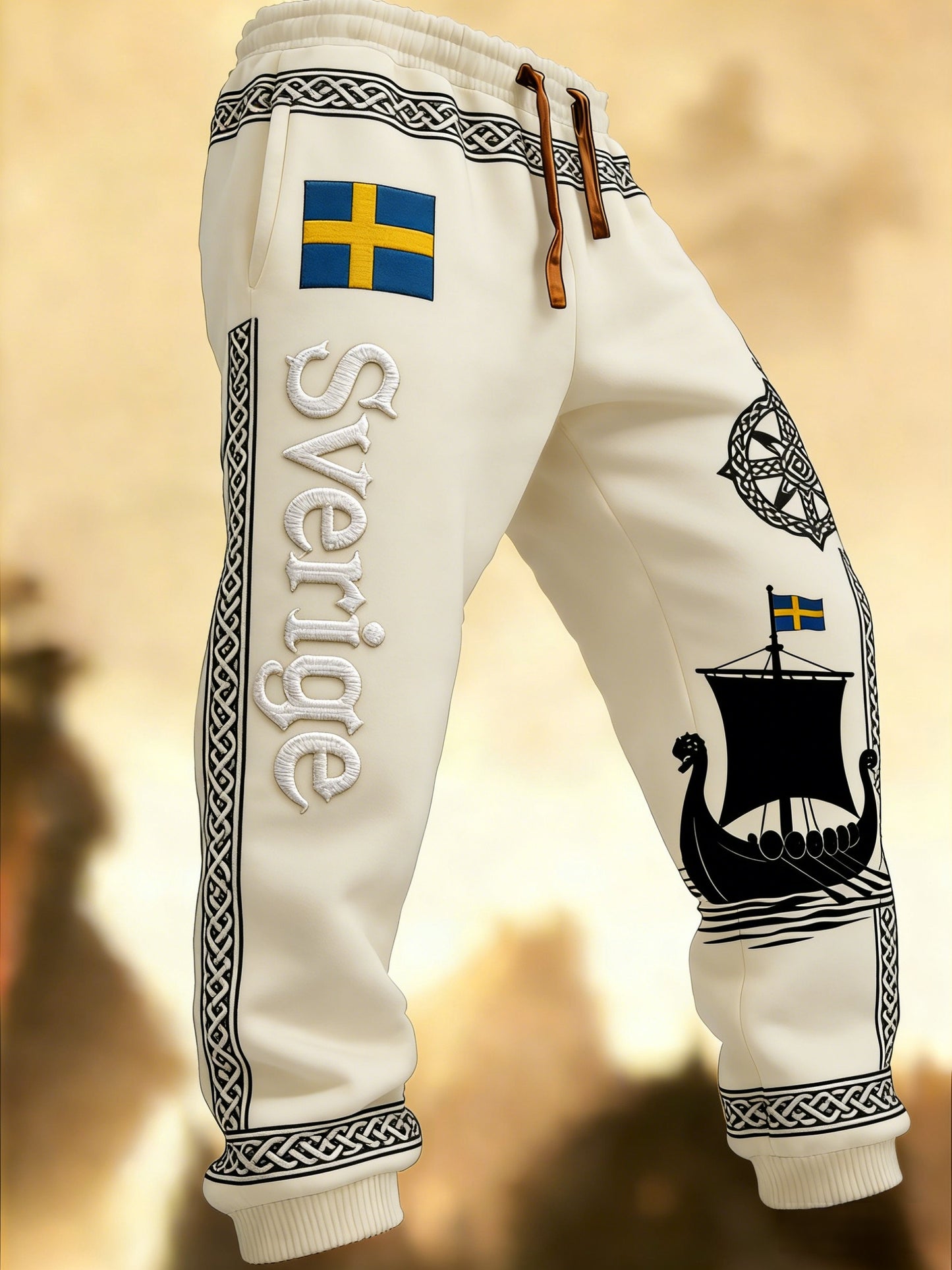 Mäns Retro Viking Svenska flaggbricka Casual Byxor