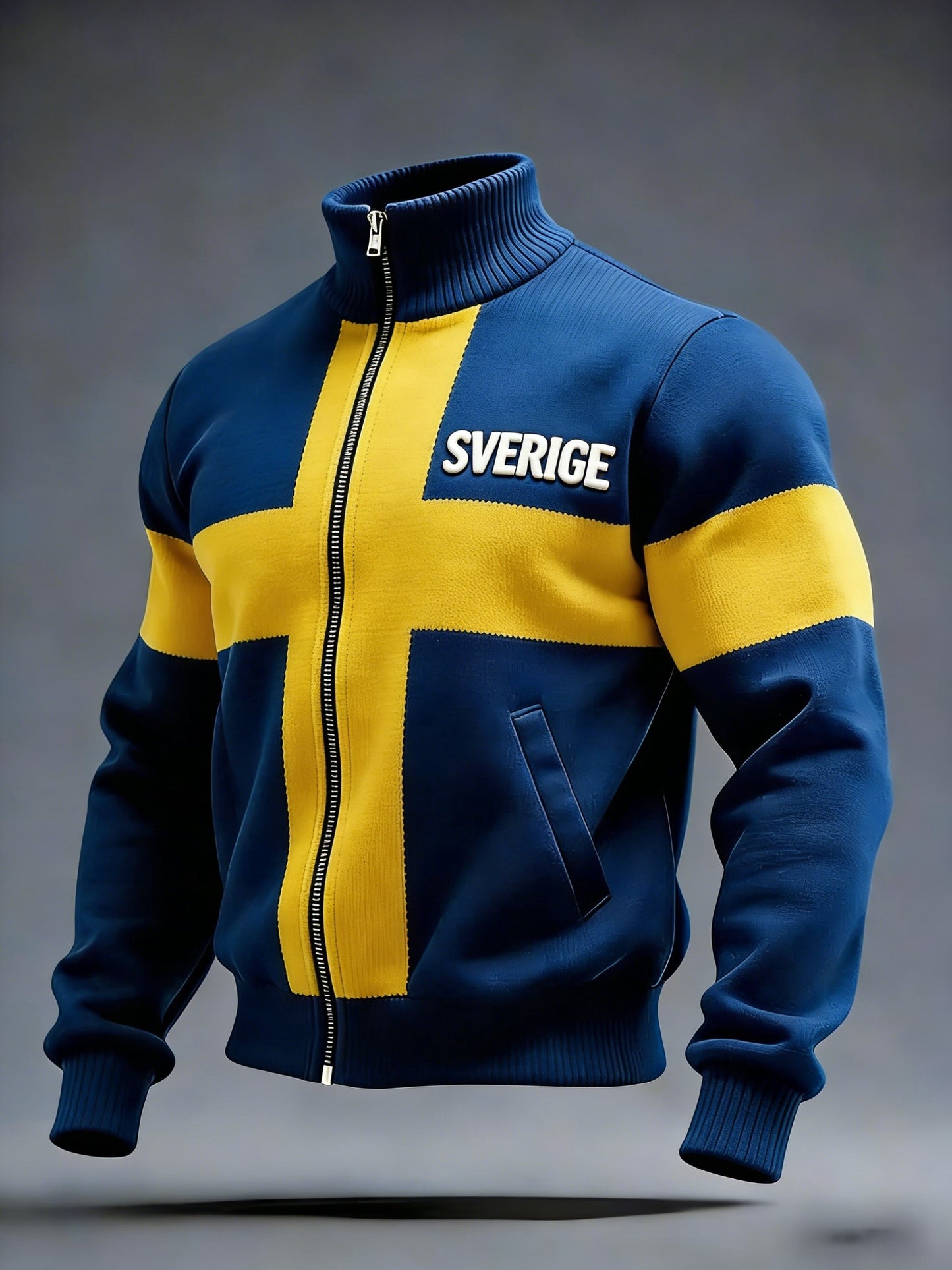 Retro viking svensk flaggmärke avslappnad sportig jacka med ståkrage