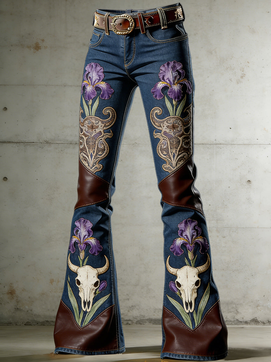 Damslaggbyxor med westernmotiv och blommor