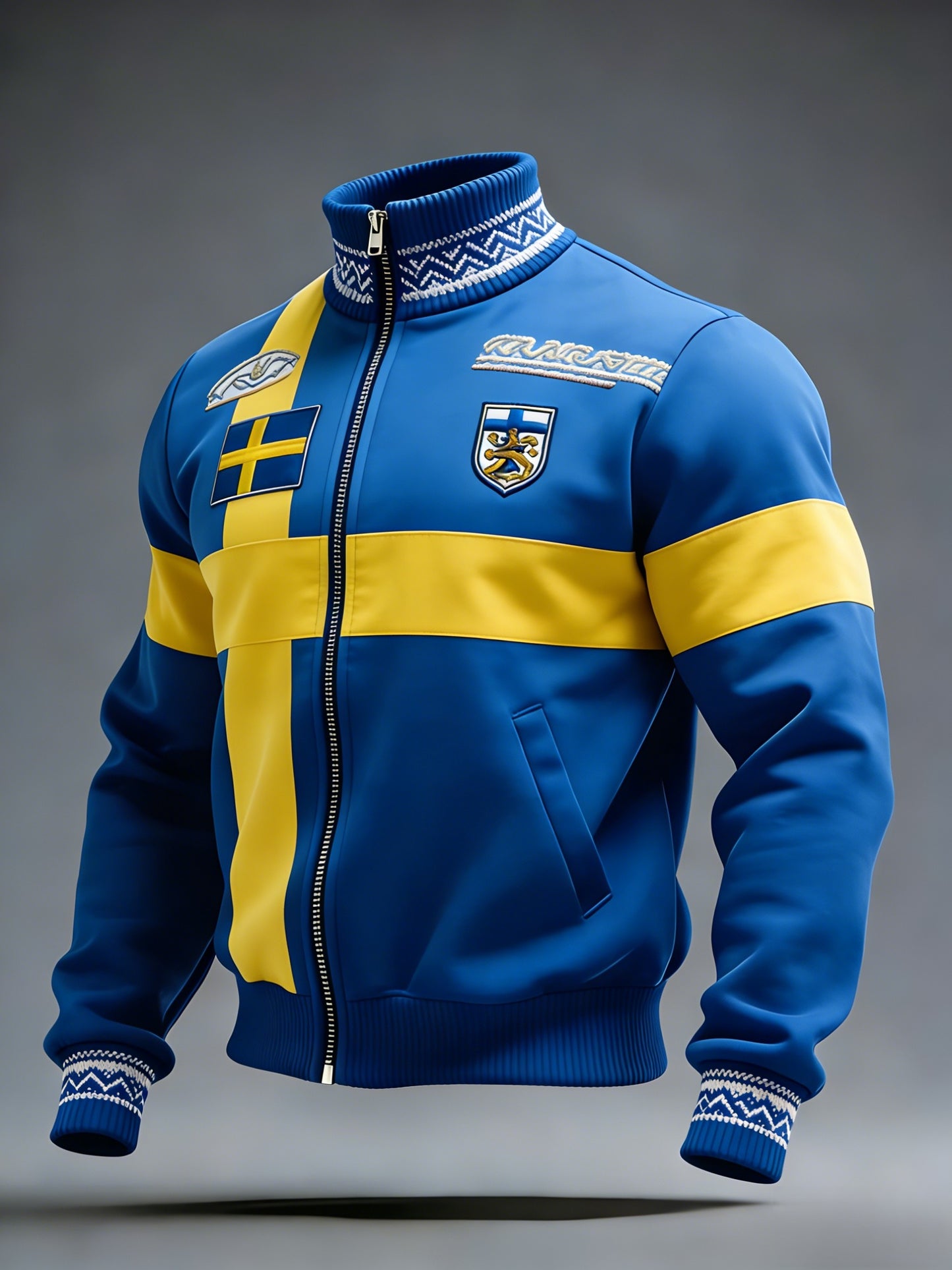 Retro Viking Svensk flaggbricka Casual Sporty Stand Collar Jacka