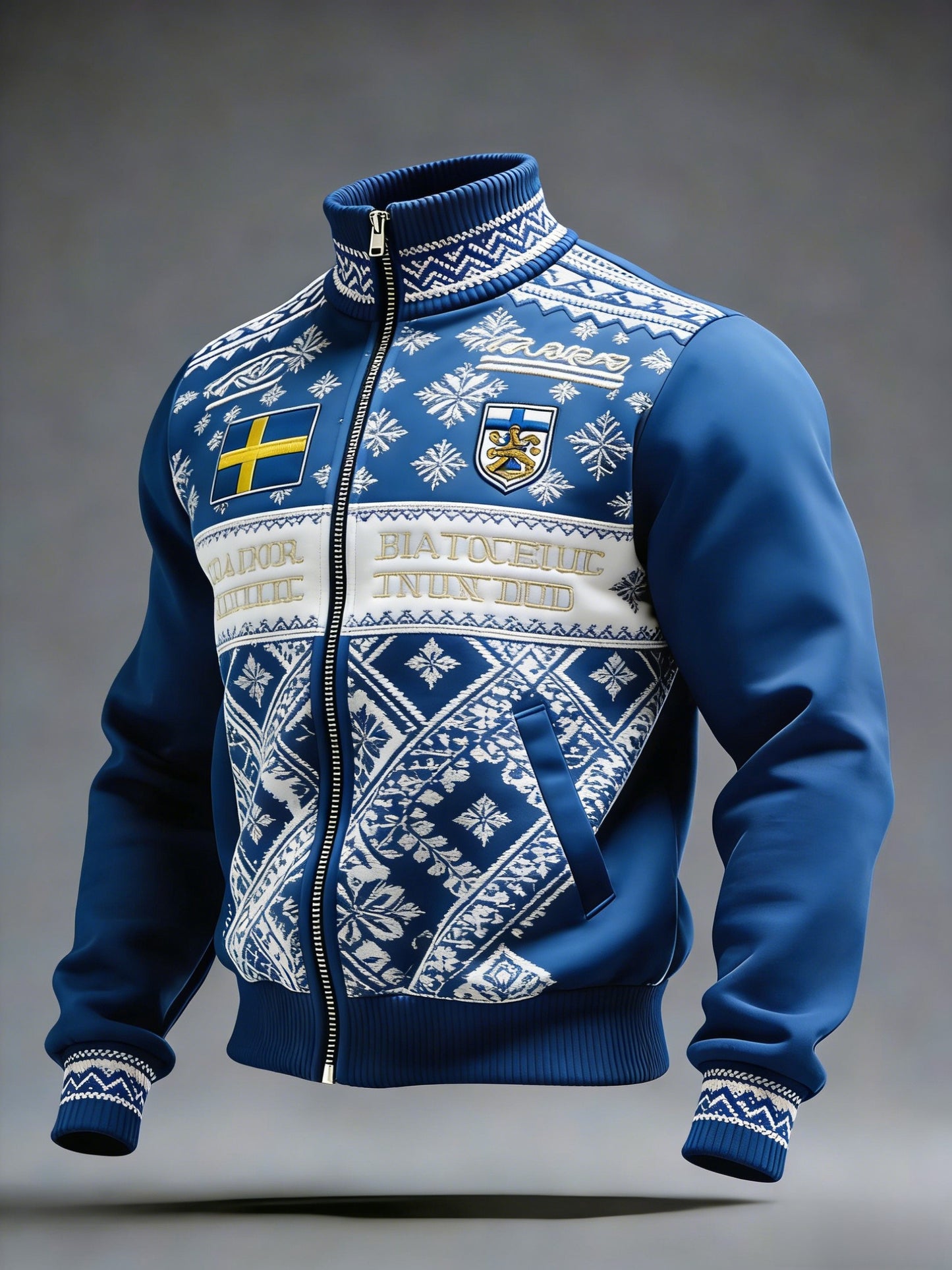 Retro viking svensk flaggmärke avslappnad sportig jacka med ståkrage