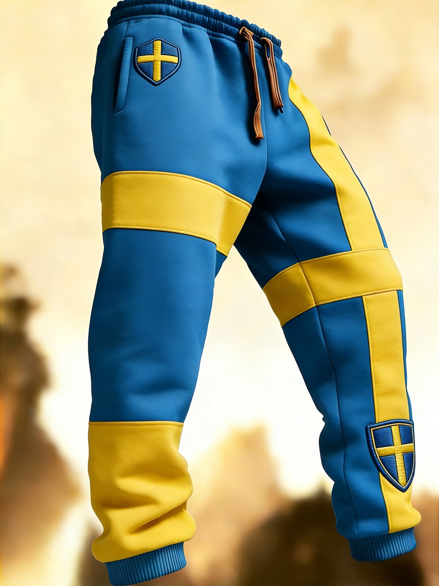 Mäns Retro Viking Svenska flaggbricka Casual Byxor