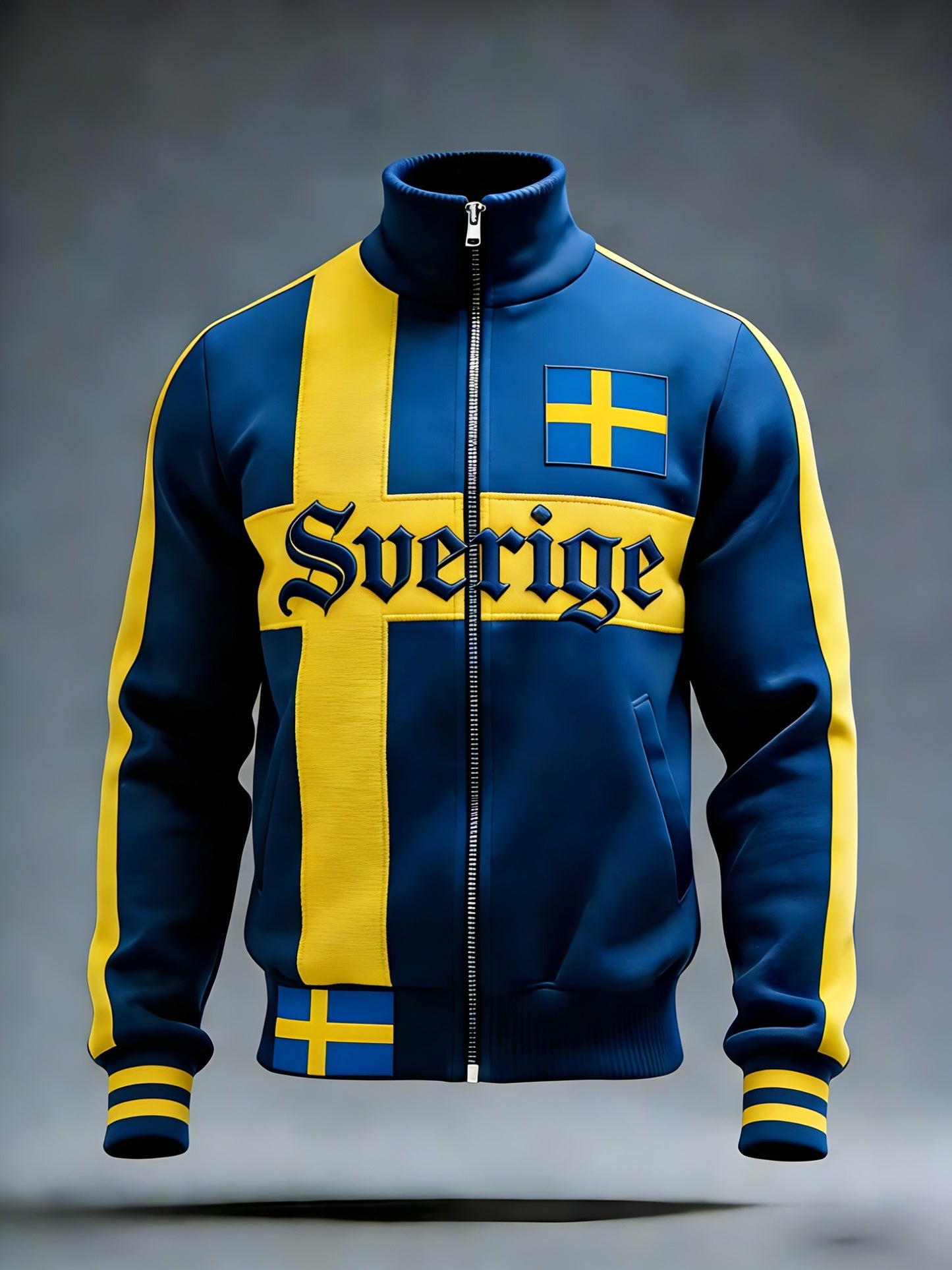 Retro viking svensk flaggmärke avslappnad sportig jacka med ståkrage