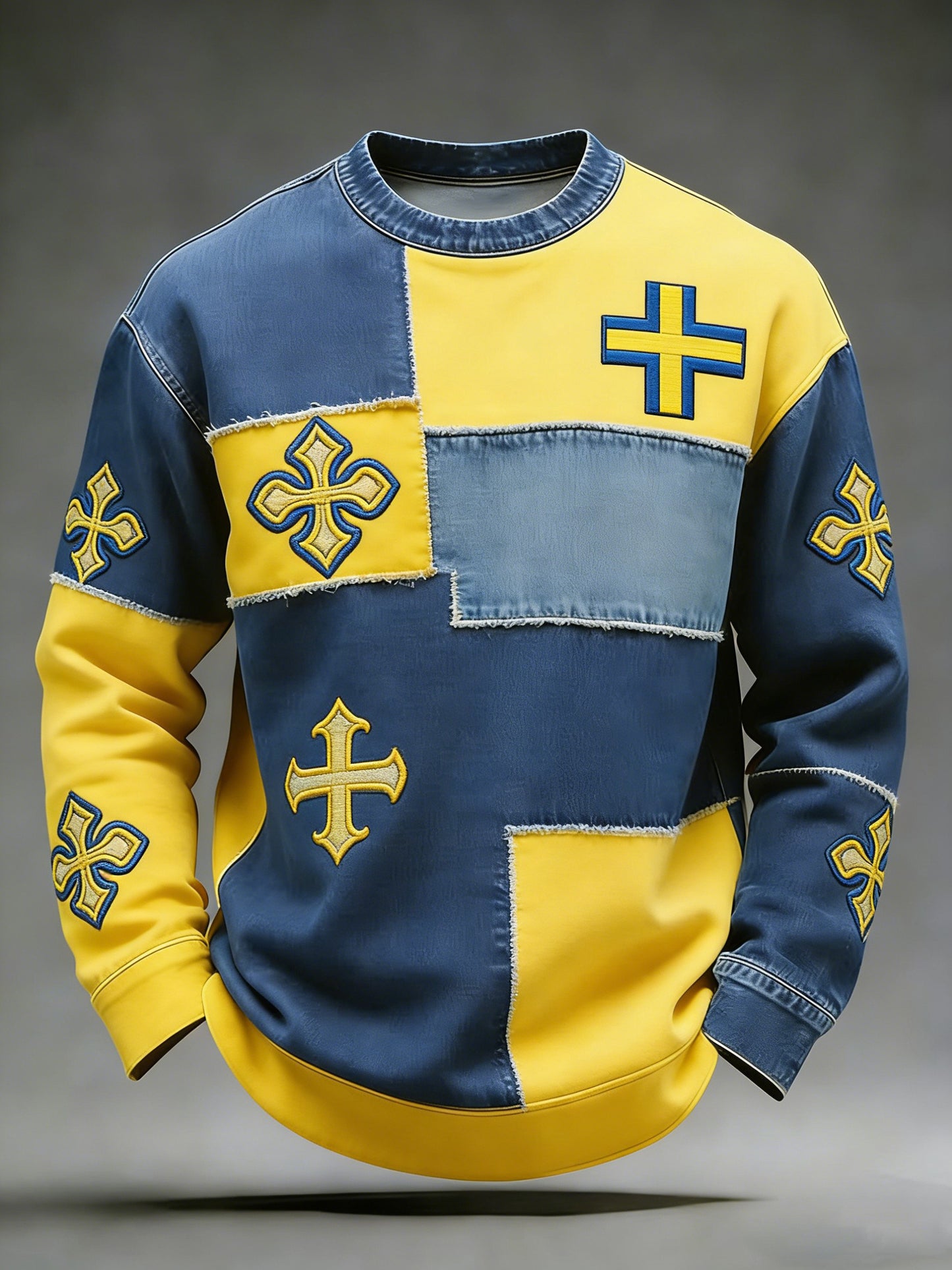 Mäns Retro Viking Svenska Flaggbricka Casual Långärm Sweatshirt