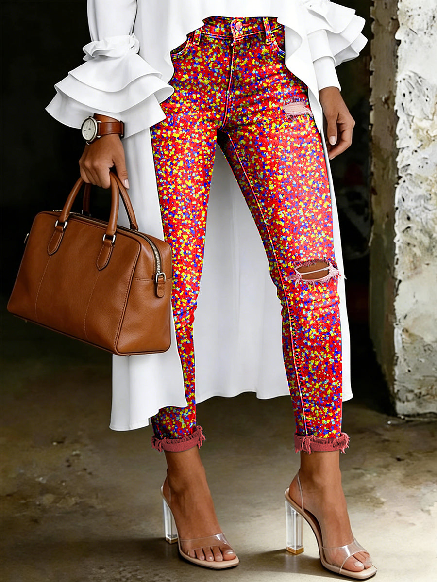 Kvinnors konstnärliga blomster Print Jeans