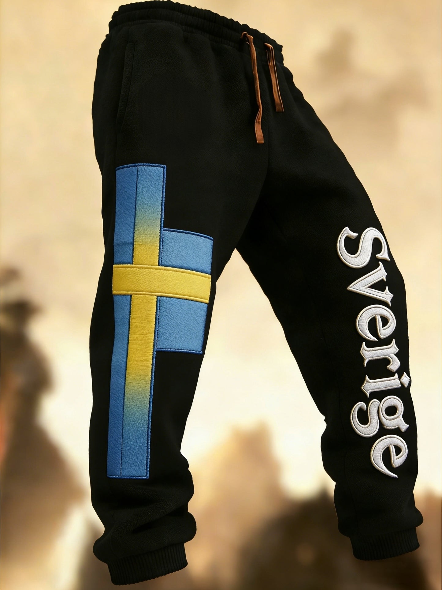Mäns Retro Viking Svenska flaggbricka Casual Byxor