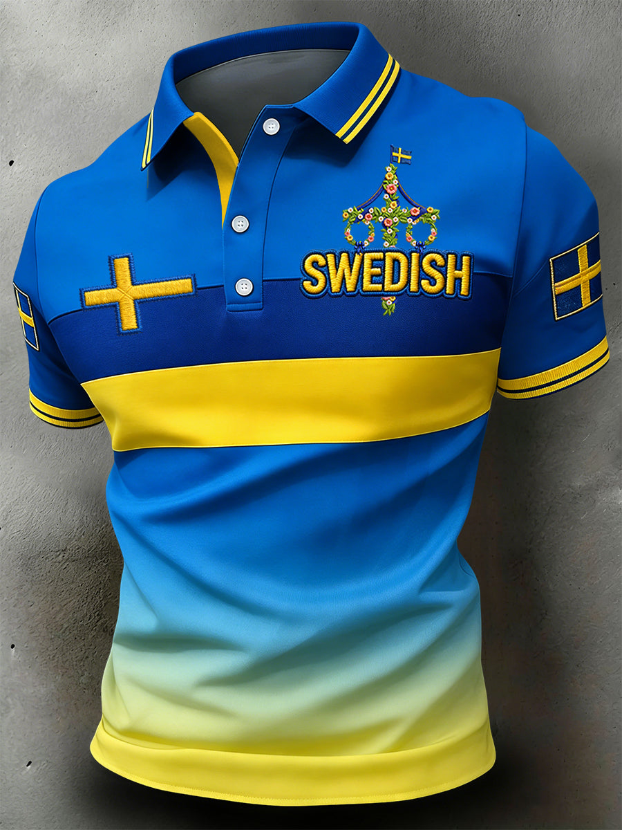Retro svensk midsommarrandig avslappnad polotröja
