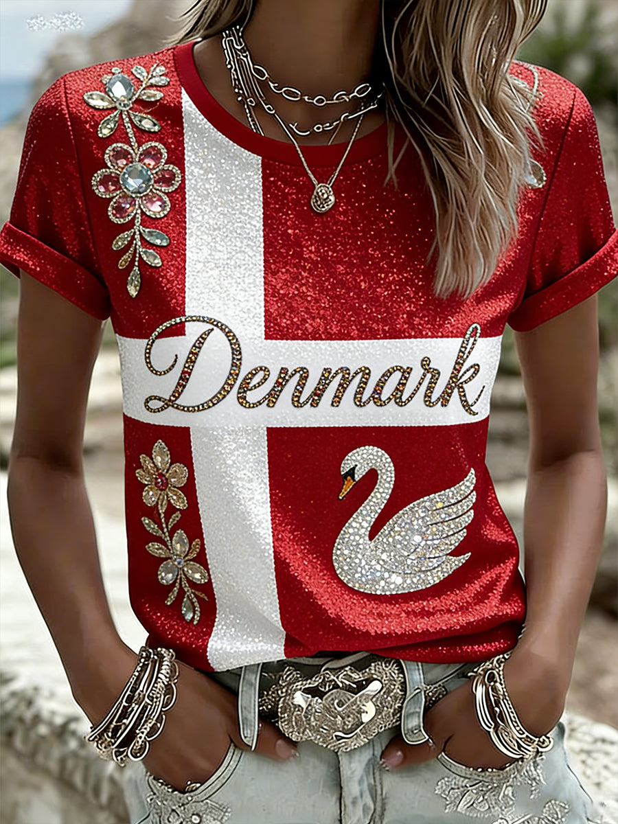 Kvinders besætningshals trykt T-shirt