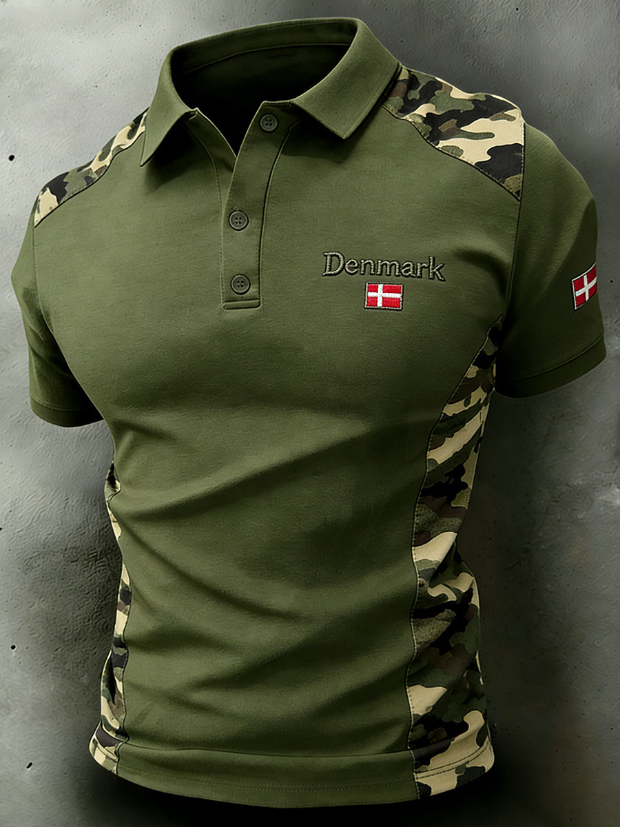 Mænds camouflage broderet print polo-T-shirt