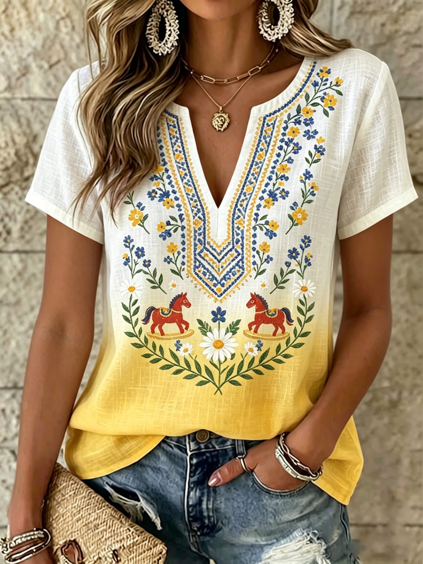 Damer Svensk midsommarfest minneskonsttryck T-shirt