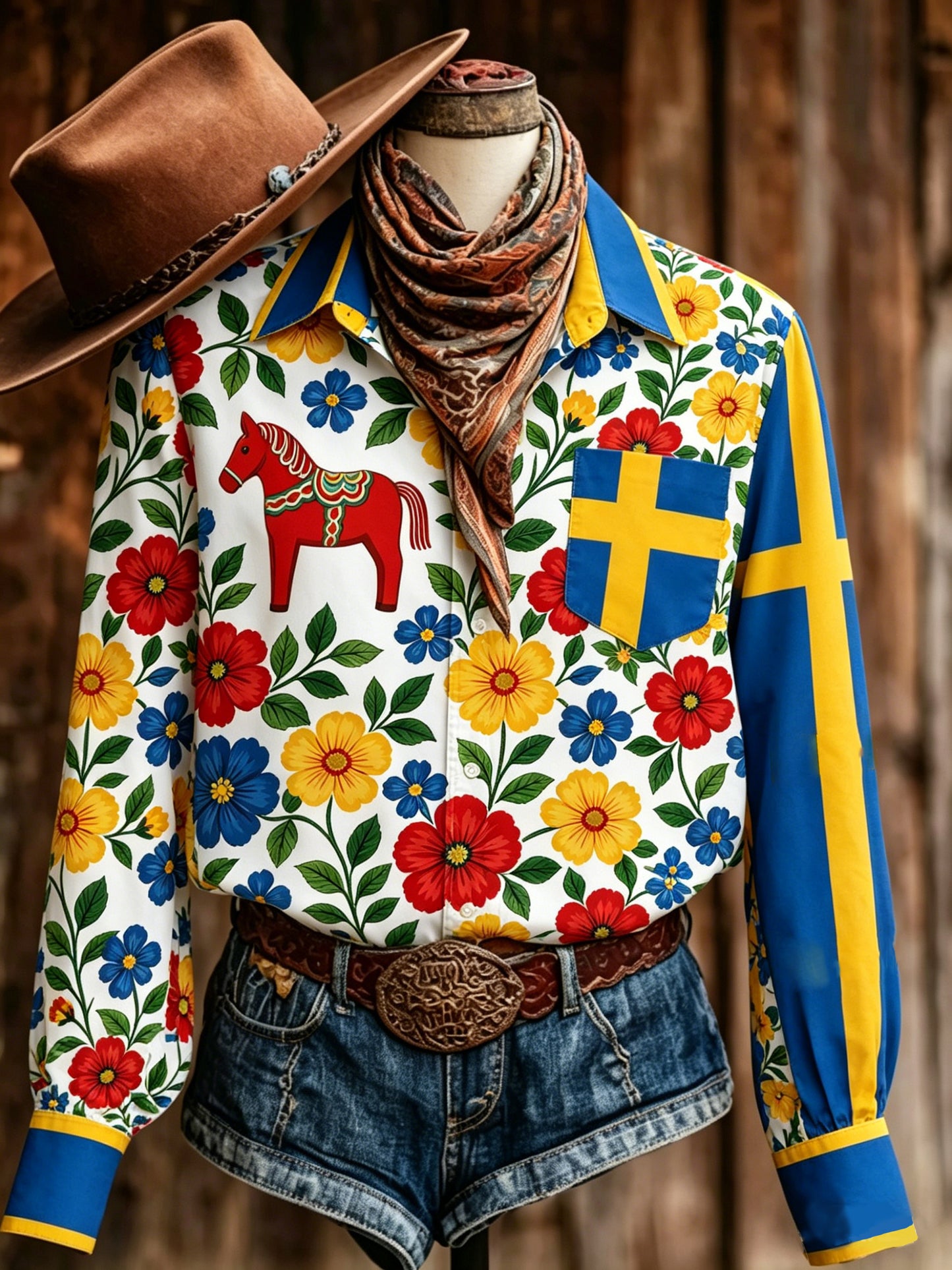 Damer Svensk Midsommarfest Minneskonsttryck Långärmad T-shirt