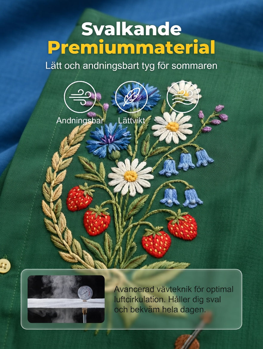 Herrskjortor i retrostil med svensk midsommar- och folkdräktsmotiv i bomull-linne, kortärmade