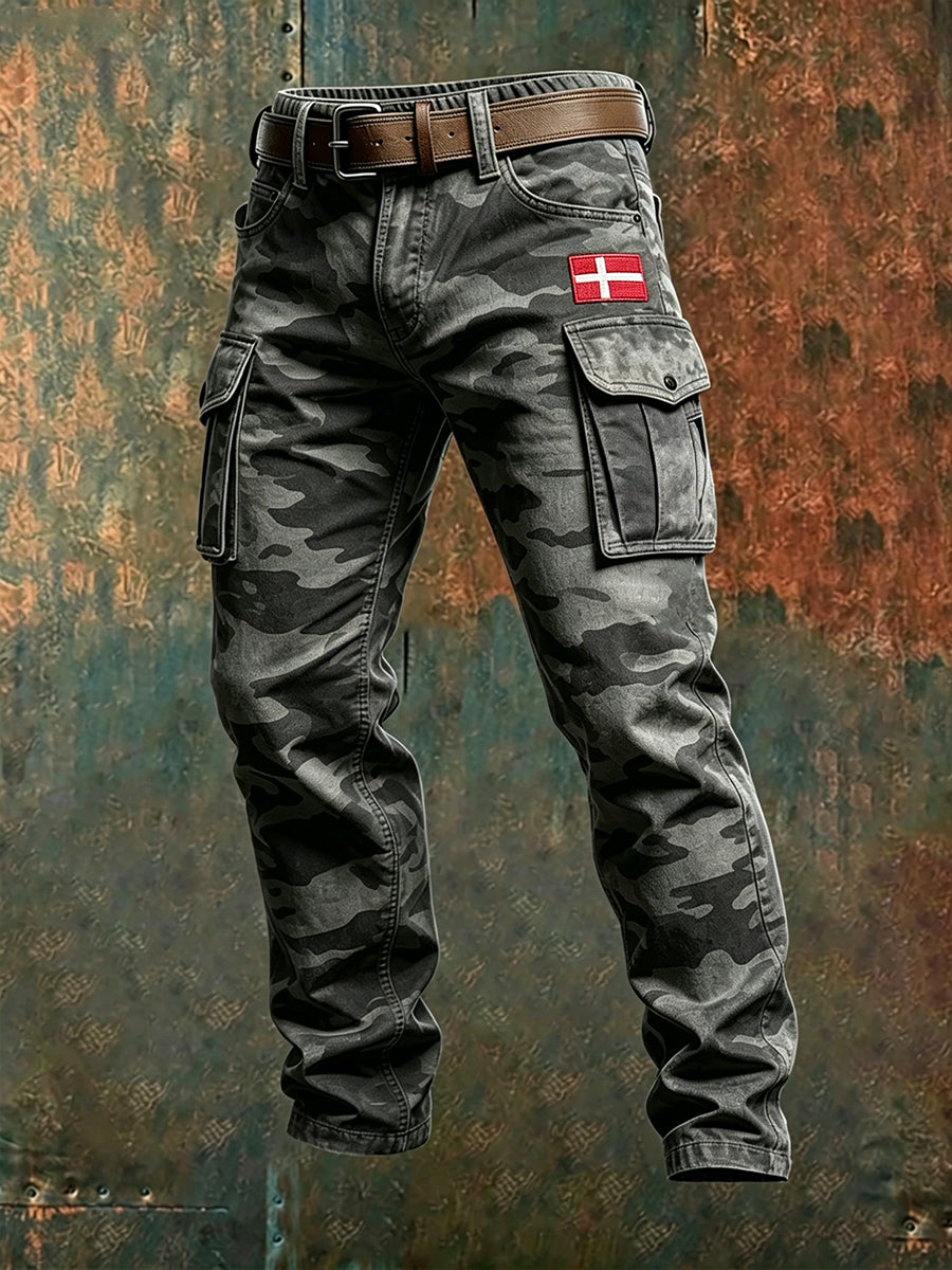 Mænds Camouflage Cargo bukser med nødlidende print Detaljer