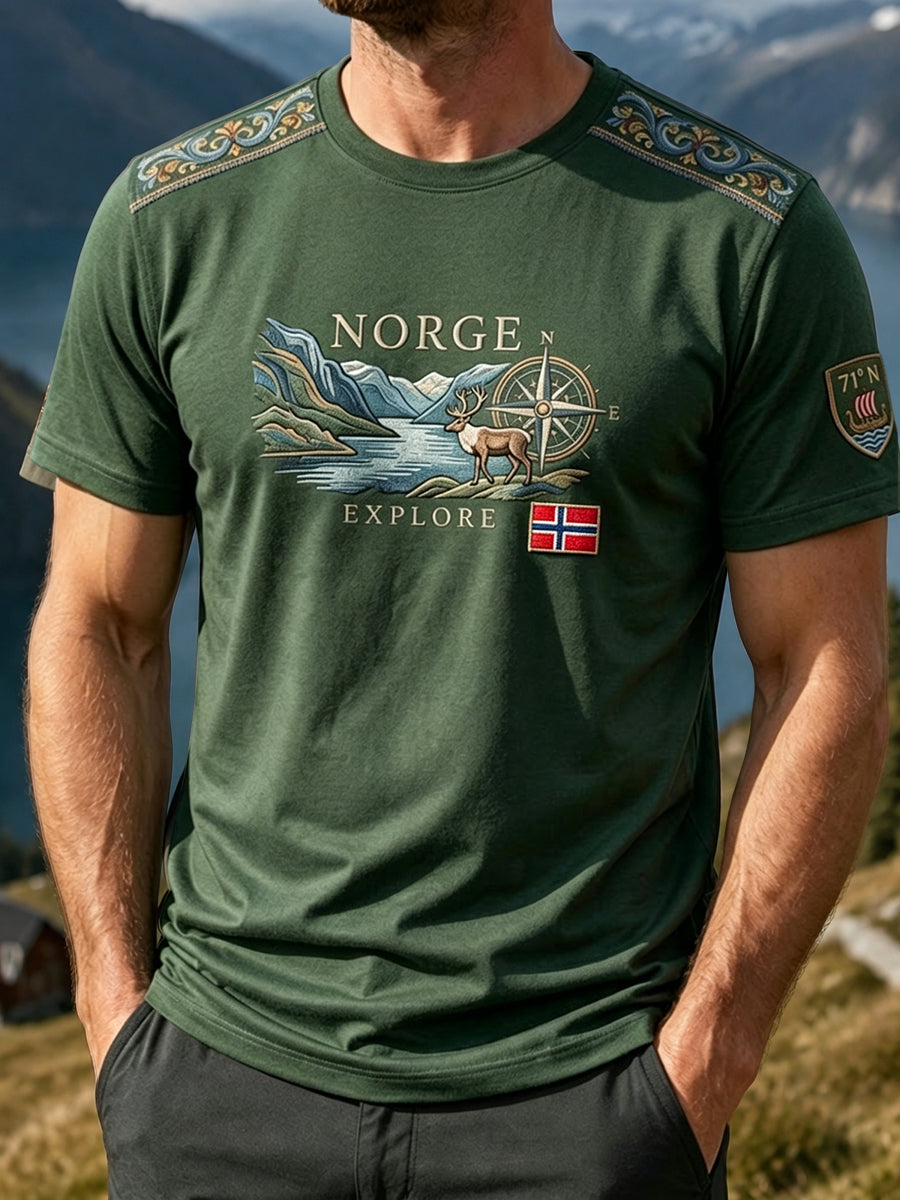 Herrer Retro Norsk Fjell Dyremotiv Utendørs Fritidstrøye