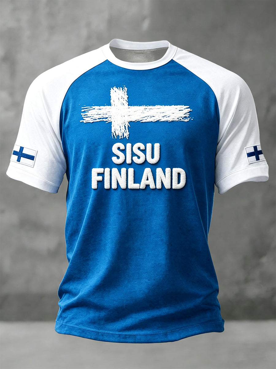 Miesten suomalainen Sisu Patchwork Tulosta vapaa pudotuspaito