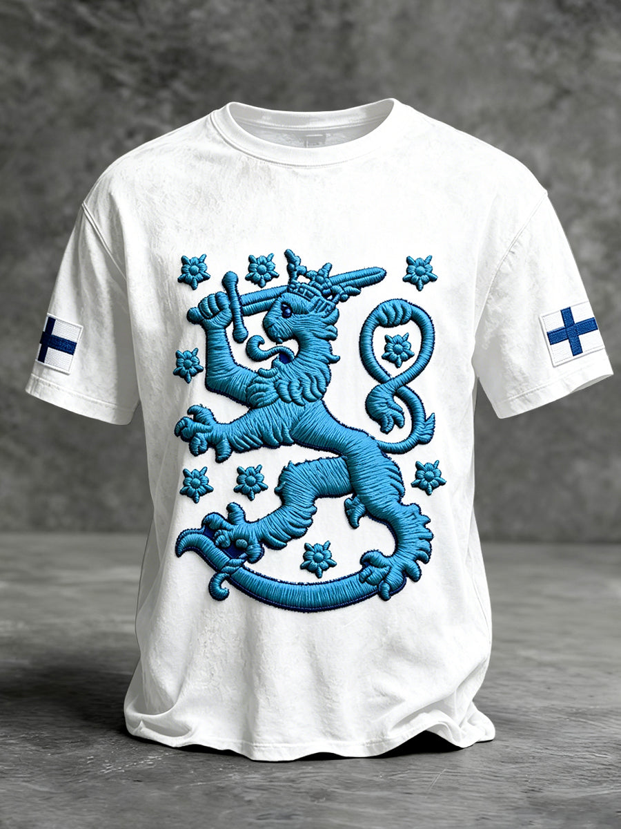 Miesten valkoinen suomalainen Minimalistiikka Print Casual T-paito