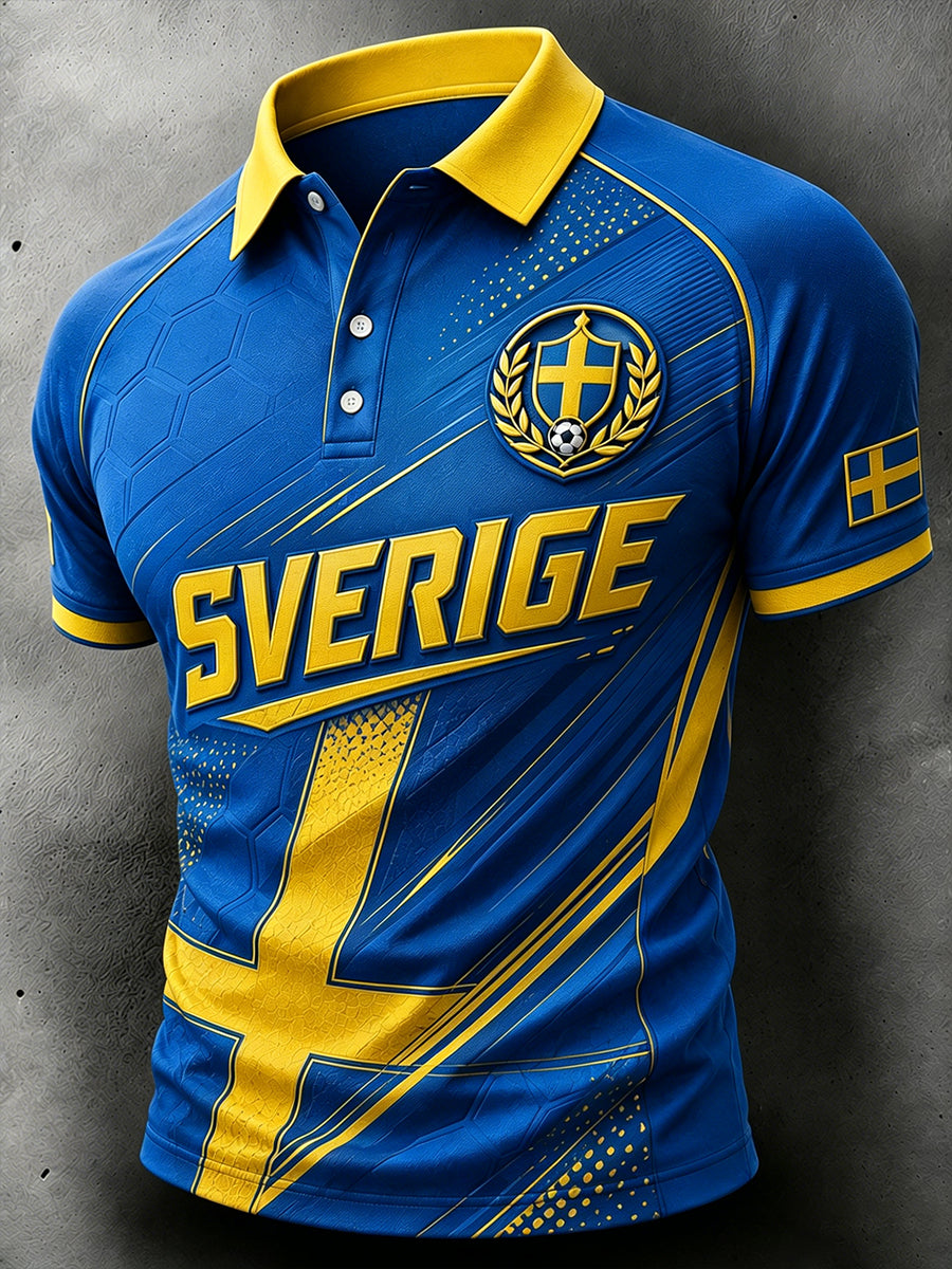 Mäns fotboll-tema färgblockade utskrift kortärmade Polo tröj