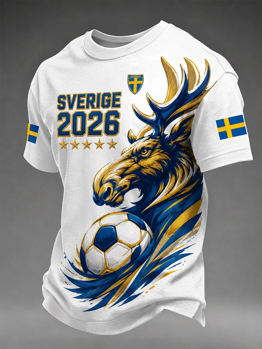 Retro svensk fotbollsfan-konsttryck avslappnad t-shirt