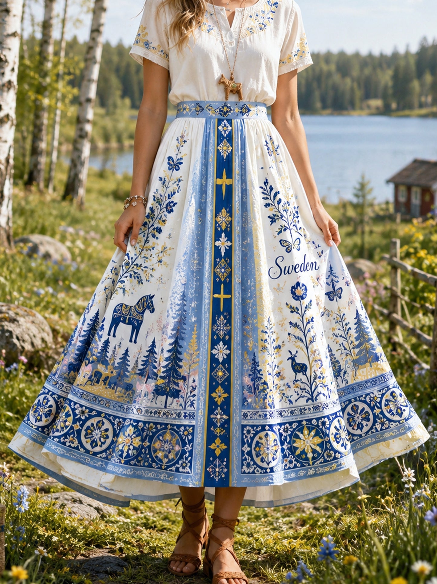 Damernas svenska midsommarfest minneskonsttryckskjol