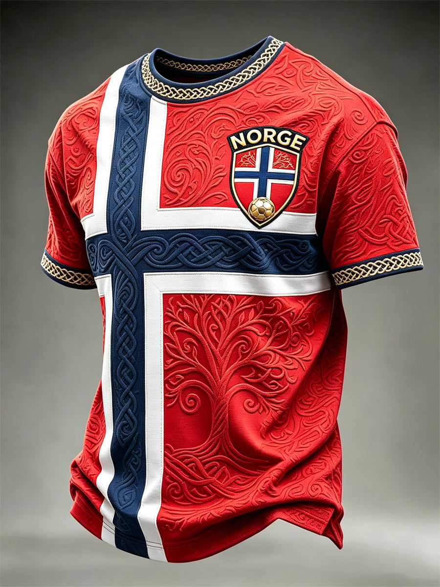 Menns Norge-fotball viking livets tre keltisk flagg fargeblokktrykk t-skjorte med korte ermer