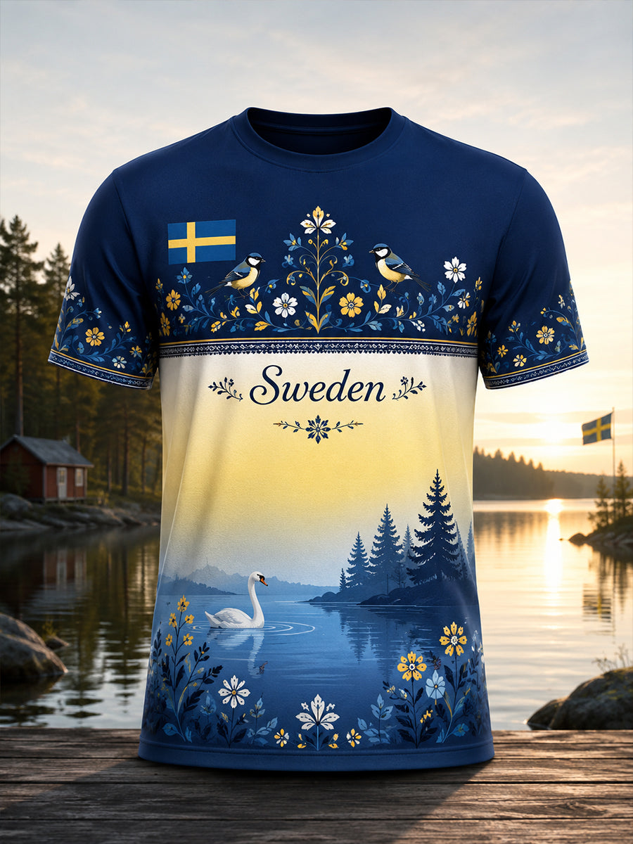 Herrtröja med minnesartprint i svenskt djurelement