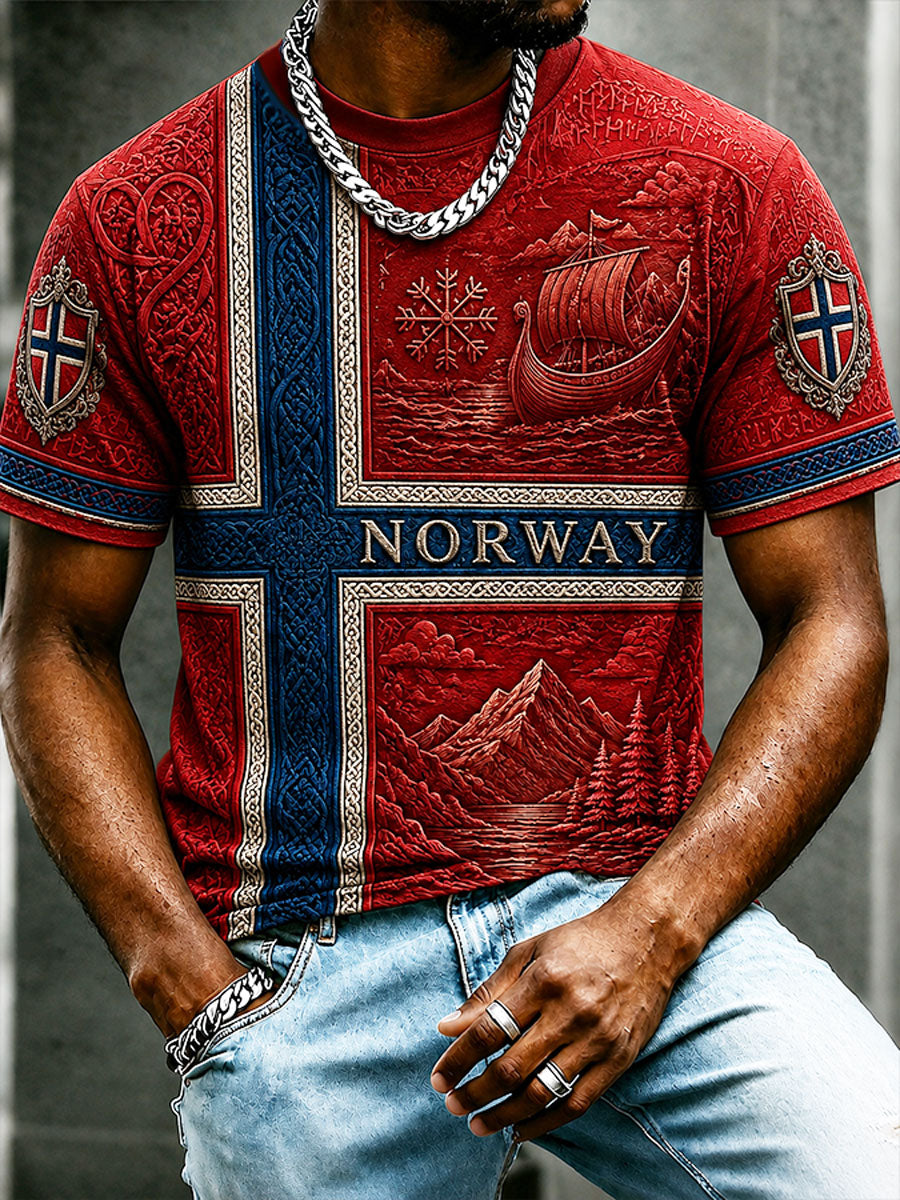 Menns norsk vikingåndsmotivskjorte til daglig bruk