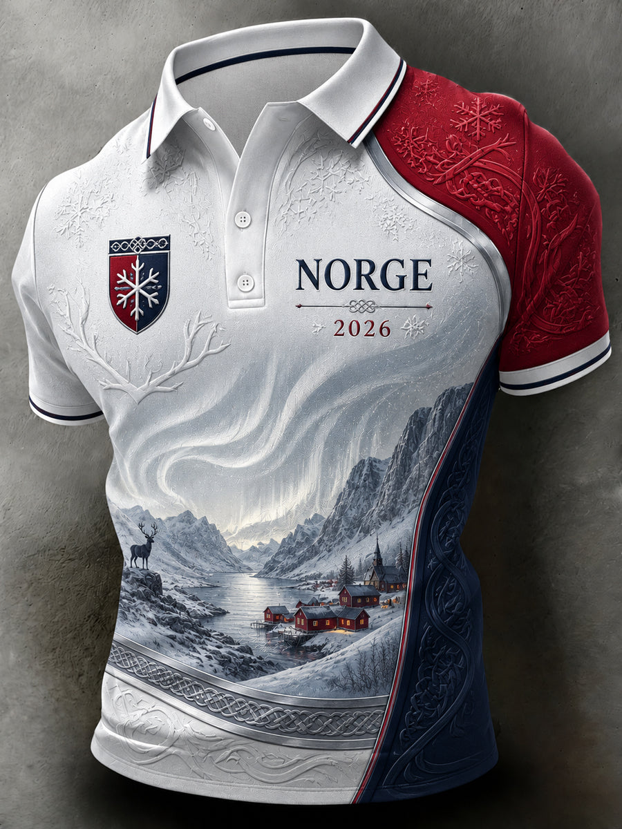 Retro norsk vikinginspirert lappetøy avslappet poloskjorte
