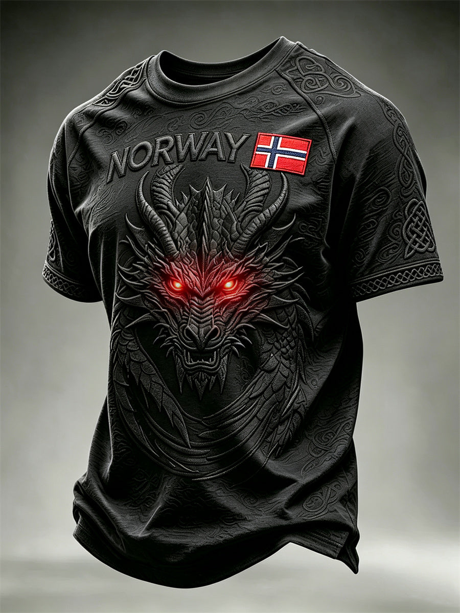 Herrlig Norge vikingdrage keltisk knute flaggtrykk t-skjorte med kortermer