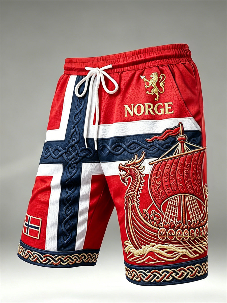 Menns Norge løve viking skip Celtic Knote Flag Skriv ut snøreshorter