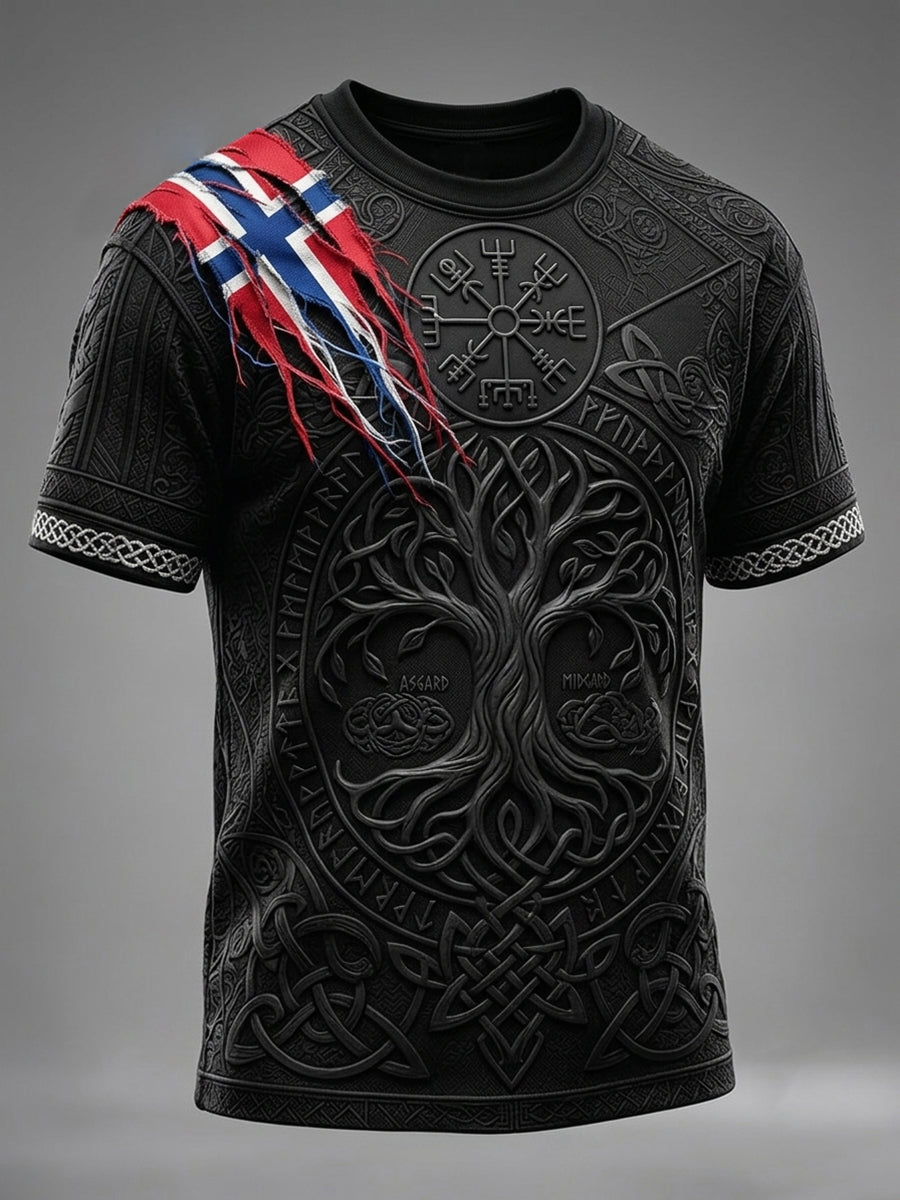 Herre-Norge-viking-livets-tre-kunst-keltisk-trykk-t-skjorte-med-korte ermer