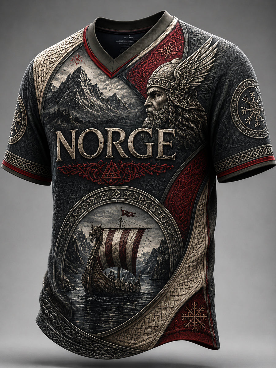 Retro norsk vikingkunst avslappet t-skjorte