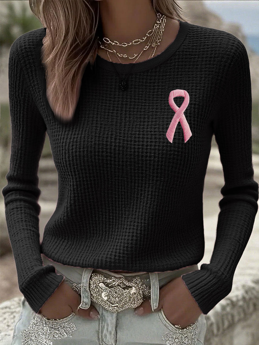 Kvinnors bröstcancer medvetenhet Pink Ribbon Lång ärm T-shirts