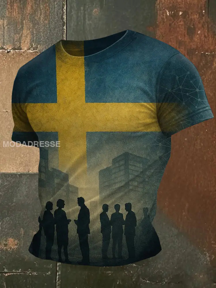 Svenska militär-temaförskjutna T-shirt som bild / S