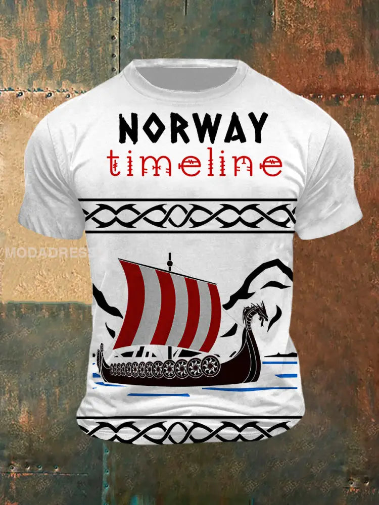 Tidslinje for menns Norge utskrift Kort erme T-shirt kvite / S