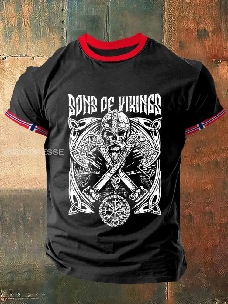 Vikingens sønner trykk Vintage kort erme T-shirt S