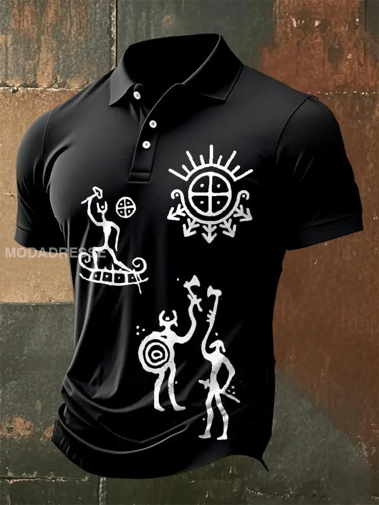 Vintage Alta Petroglyph Print Casual Pikétröja För Män som bild / S