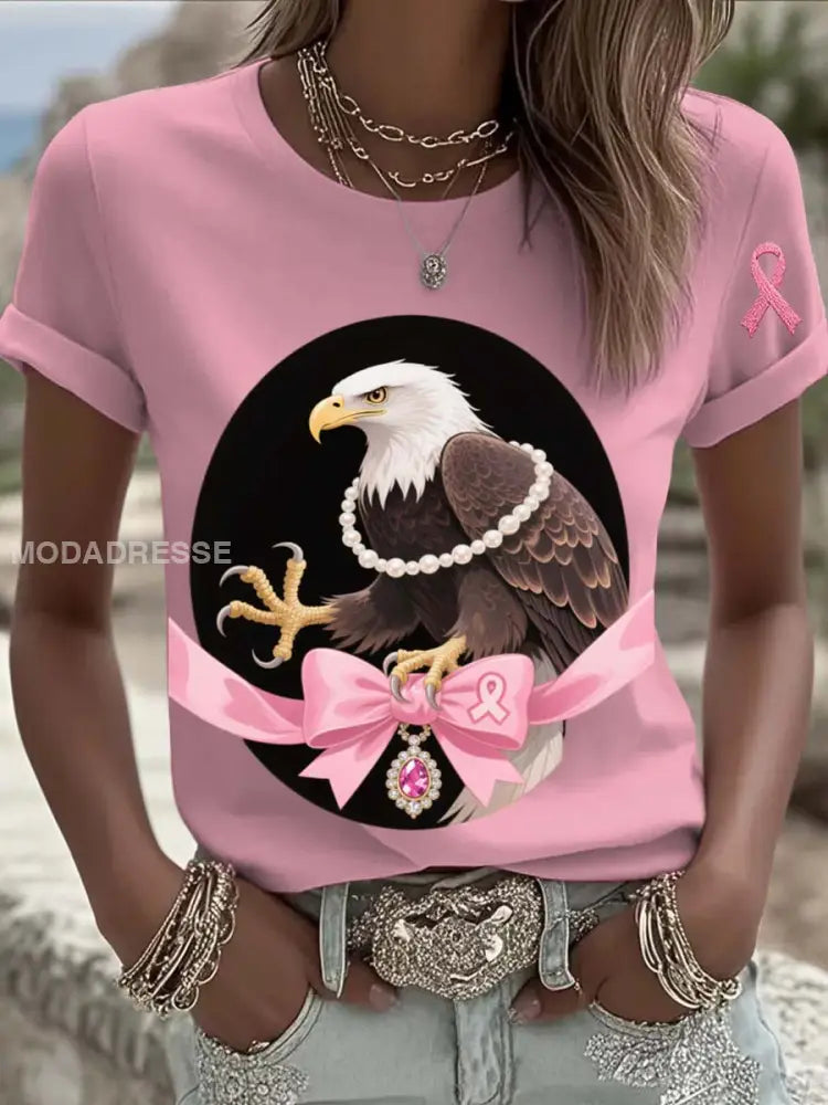 Vintage Bröstcancer Eagle Pearls Skriv ut Casual bomull Kort ärm T shirt runk / S