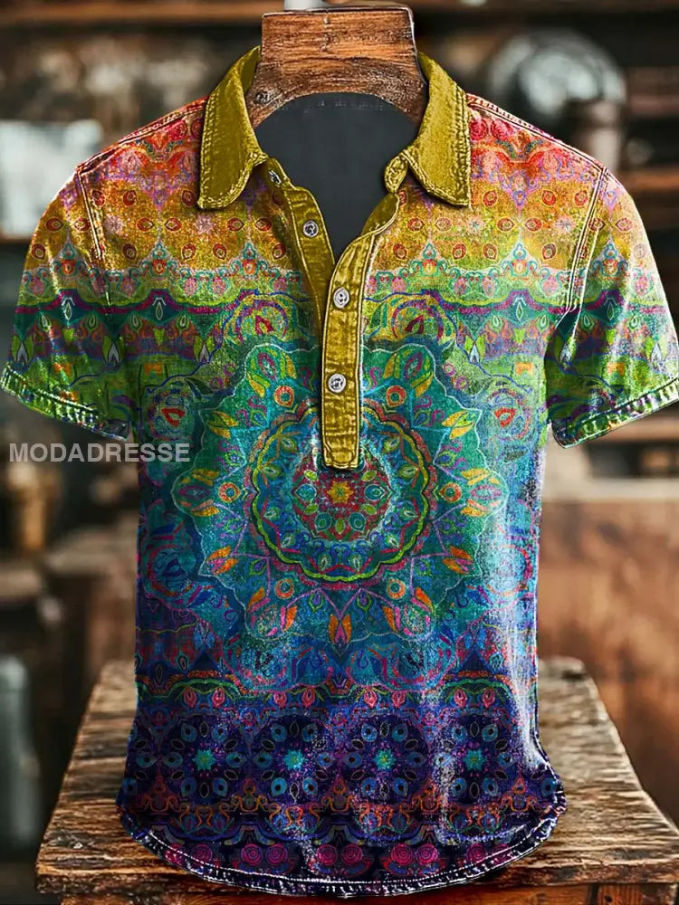 Vintage konst Abstract Färgglada blomster Print Casual Polo tröja som bild / S