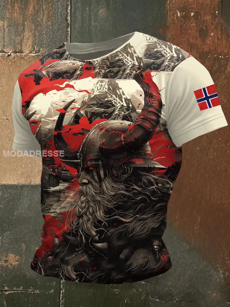 Vintage Norsk Viking Print T-skjorte som bilete / S
