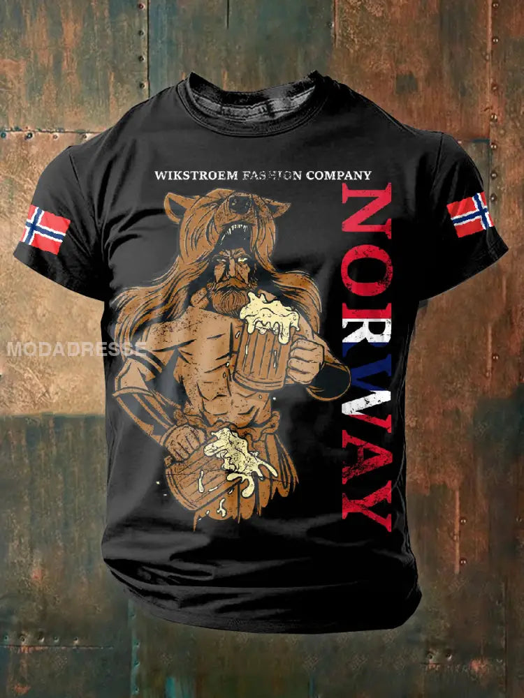 Vintage norsk vikingtrykk T-skjorte som bilete / S