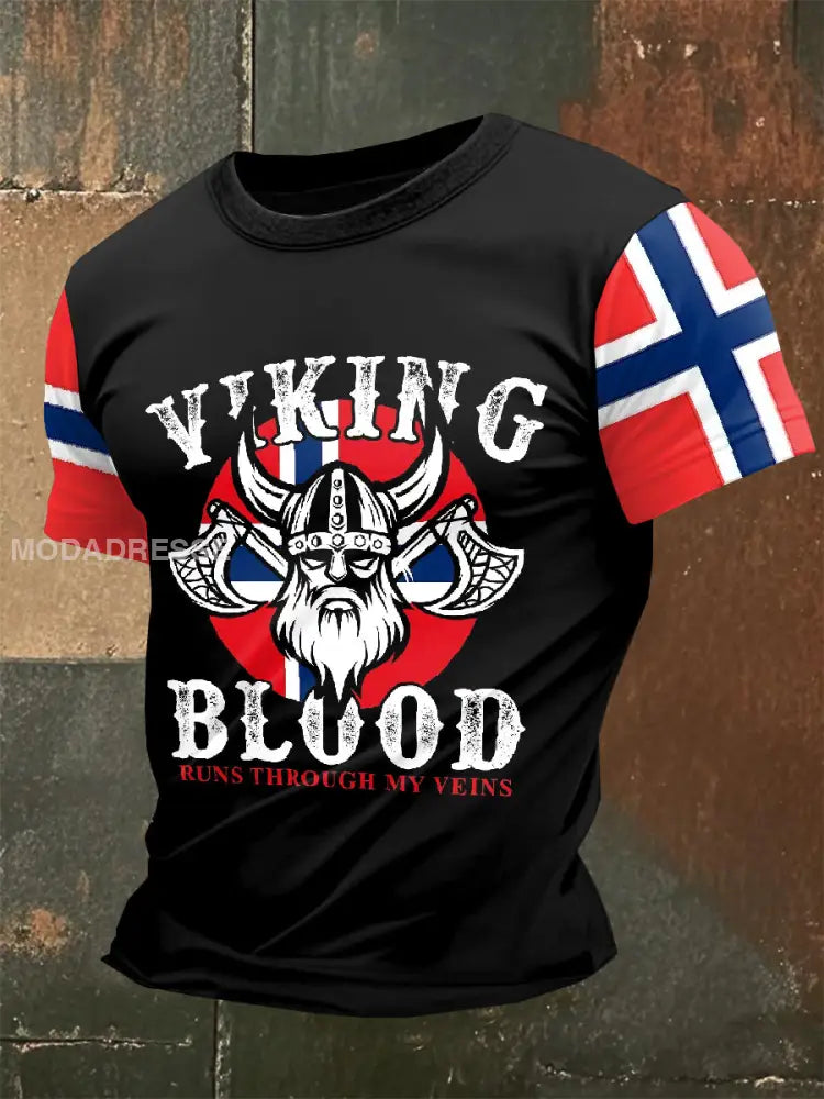 Vintage norsk vikingtrykk T-skjorte som bilete / S
