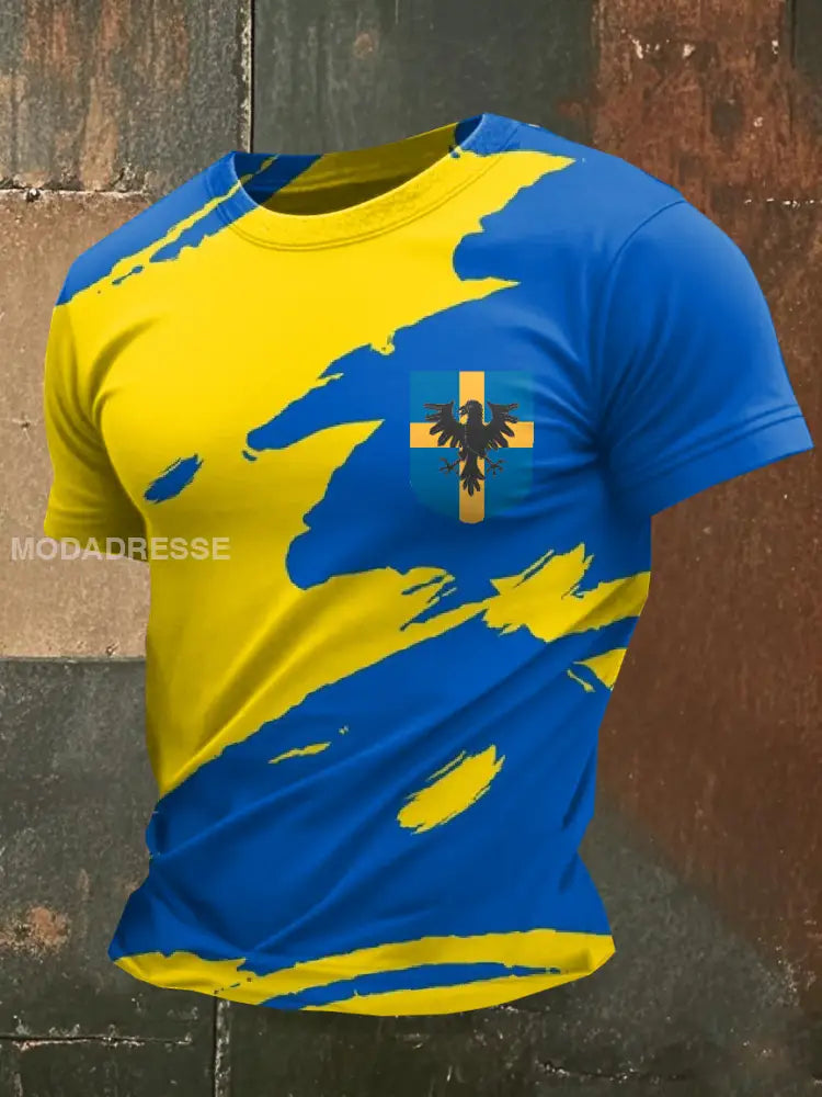 Vintage Svensk flagga Skriv ut Casual T-shirt som bild / S